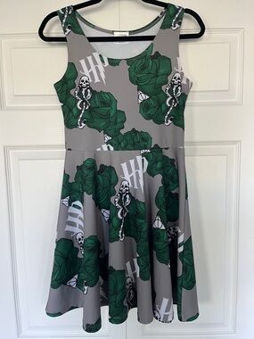 Ladies Skater dress Harry Potter Slytherin Print Skater Dress - Grey & Green